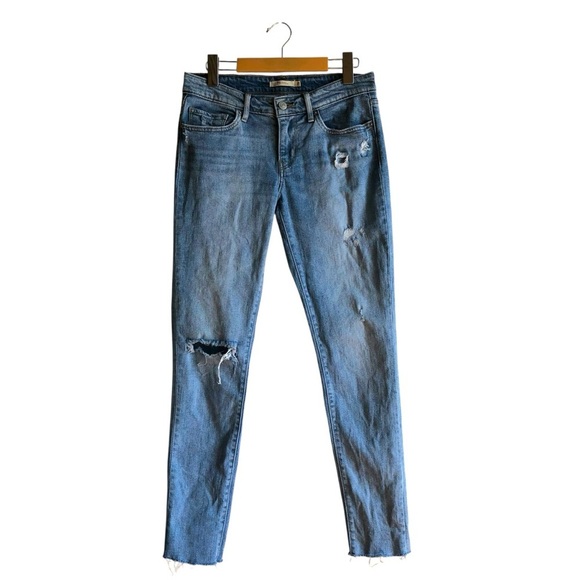 Levi’s 711 Skinny Jeans Size 27 Distressed with Patches Medium Blue Wash - Picture 6 of 16